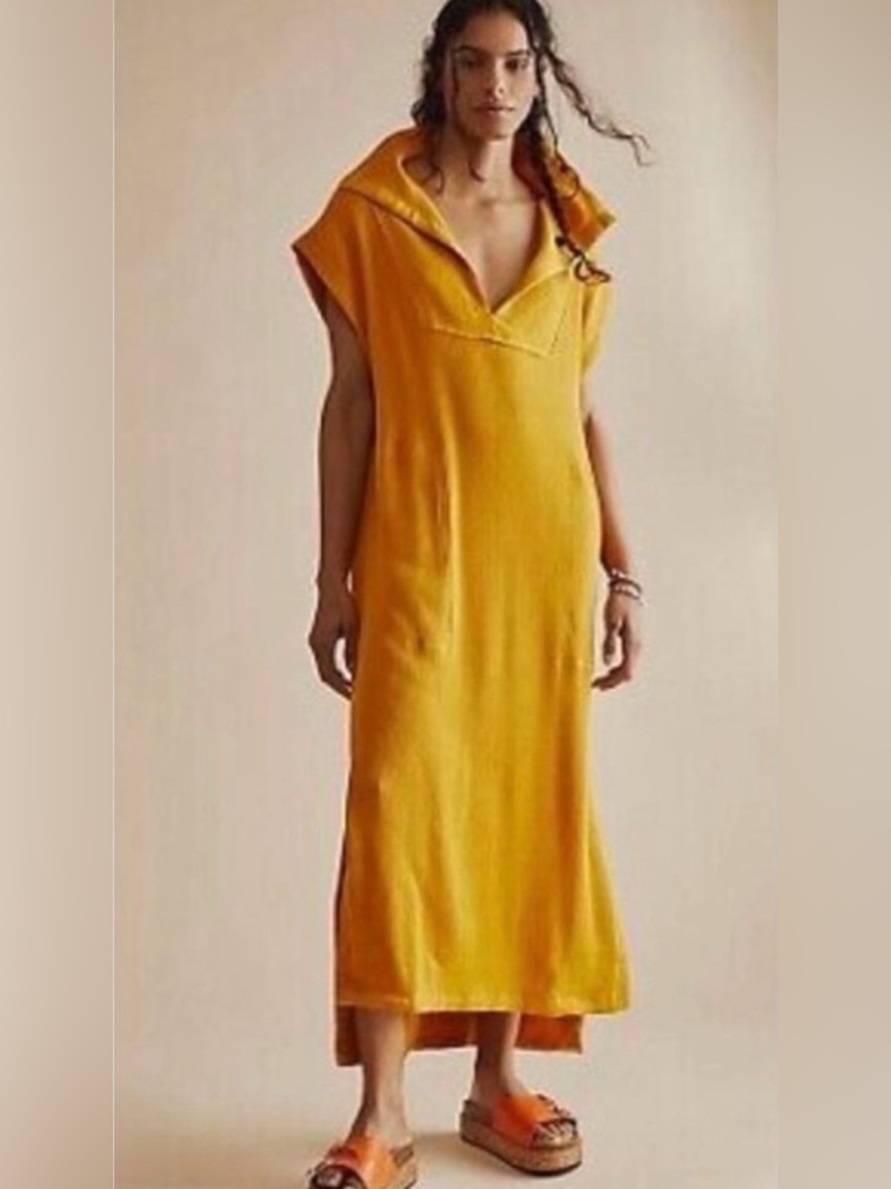 Free People FP Beach Ryan Midi Dress Golden Ribbed Midi Summer Dress. Wmn’s XS